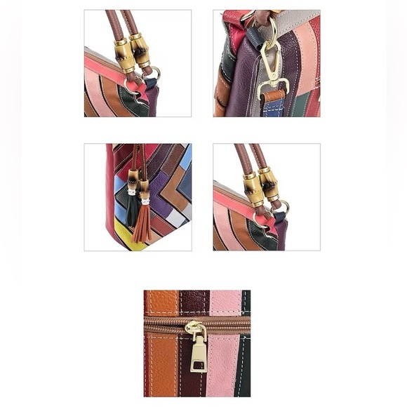 NWT CHAOS By Elsie Multi Color Solid Genuine Leather Rhombus Pattern Tote Bag - Picture 4 of 13